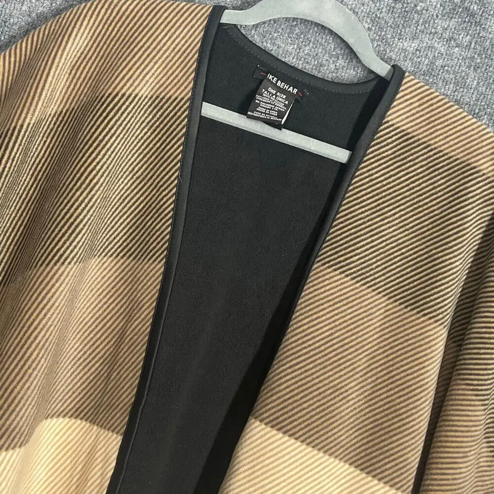Ike Behar Reversible Caplet Poncho Womens One Size Tan Stripe Open Front Fleece